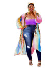 Women's Long Rainbow Printed Chiffon Shawl Midi Dress