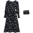 Women's Mori Style Chiffon Floral Bottoming Dress Long Sleeve Tied Mid-length A- Line