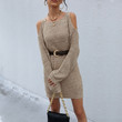 Sexy Off-the-shoulder Knitted Sweater Dress Mid-length Slip For Women Autumn