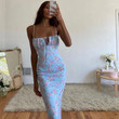 Autumn Sexy Floral Pleated Backless Tied Spaghetti-strap Maxi Dress Women