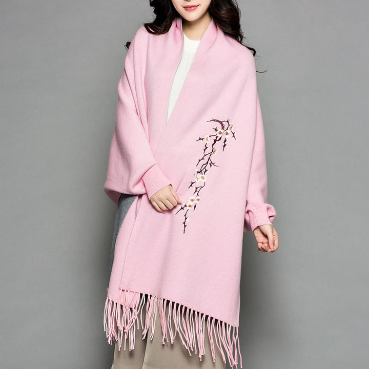 Women's Knitted Shawl Embroidered Tassel Elegant Graceful Casual Wearable Sweater