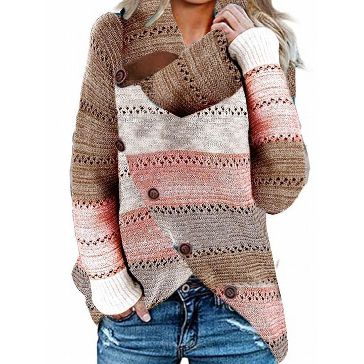 Stitching Contrast Color Half Turtleneck Pullover Knitting Bottoming Shirt Long Sleeve Sweater For Women