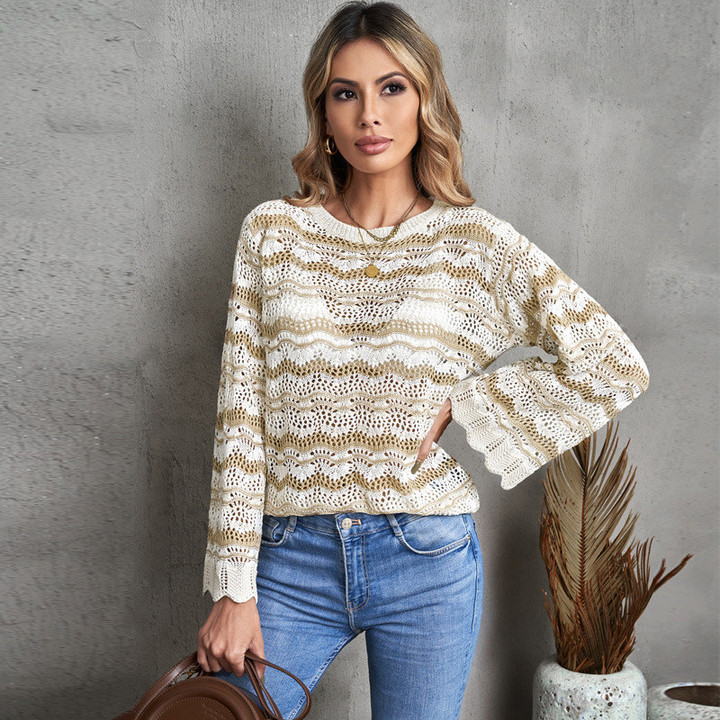 Curve Striped Sweater Women's Loose Round Neck Long Sleeve Top Women