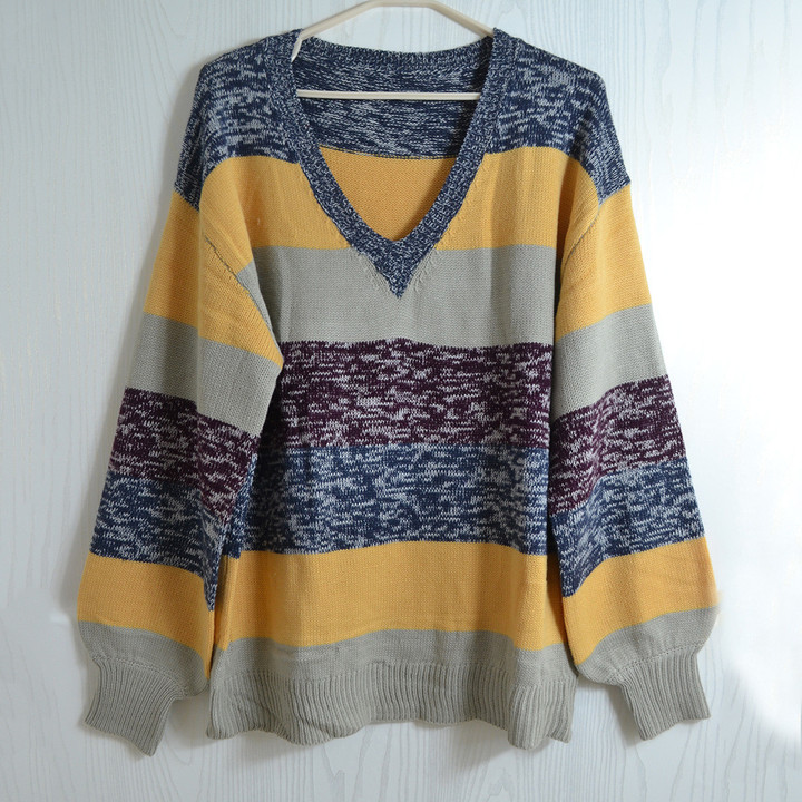 Winter Sweater Knitted Stitching Striped Coat