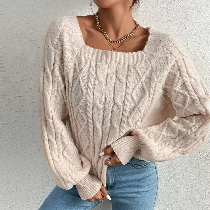 Strength Source Square Collar Loose Sweater Women's Fashion Tops