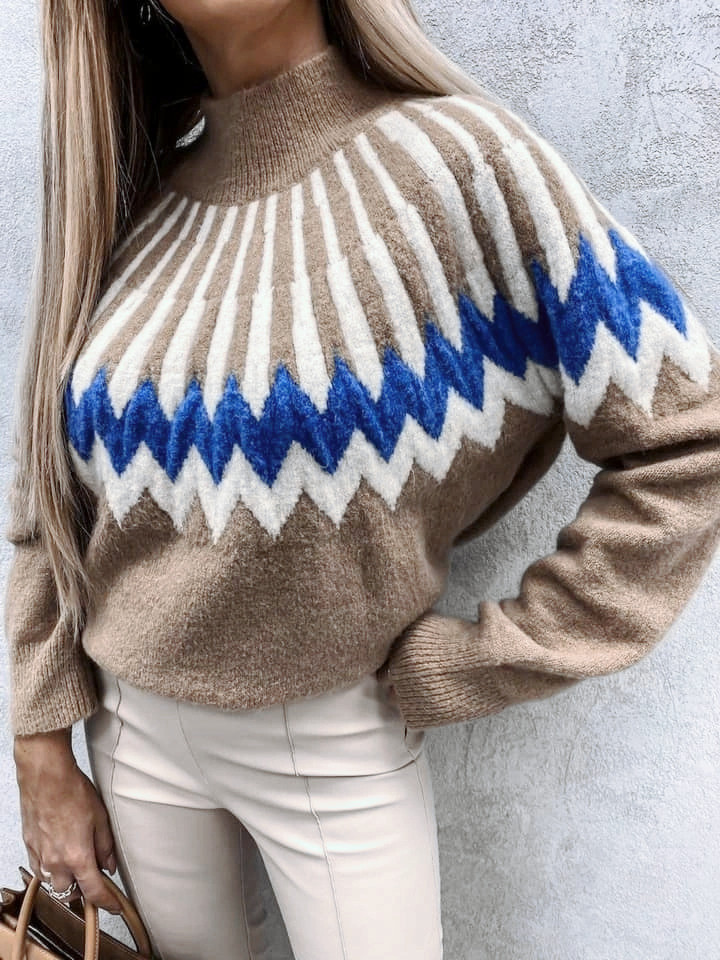 Sweater Ethnic Style Knitwear Rhombus Pullover Leisure Loose Women's Half Turtleneck Cotton