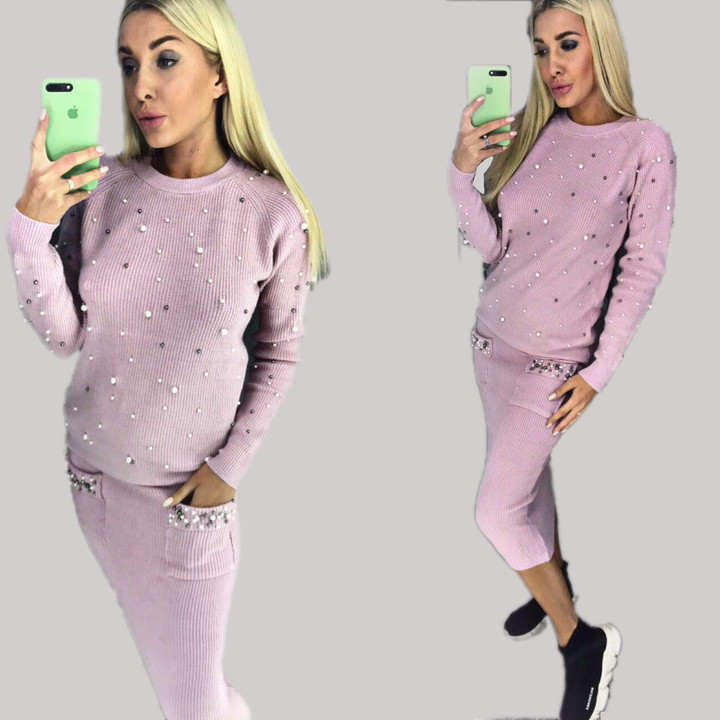 Women's Sweater Knitted Suit Fashion Round Neck Two-piece Set