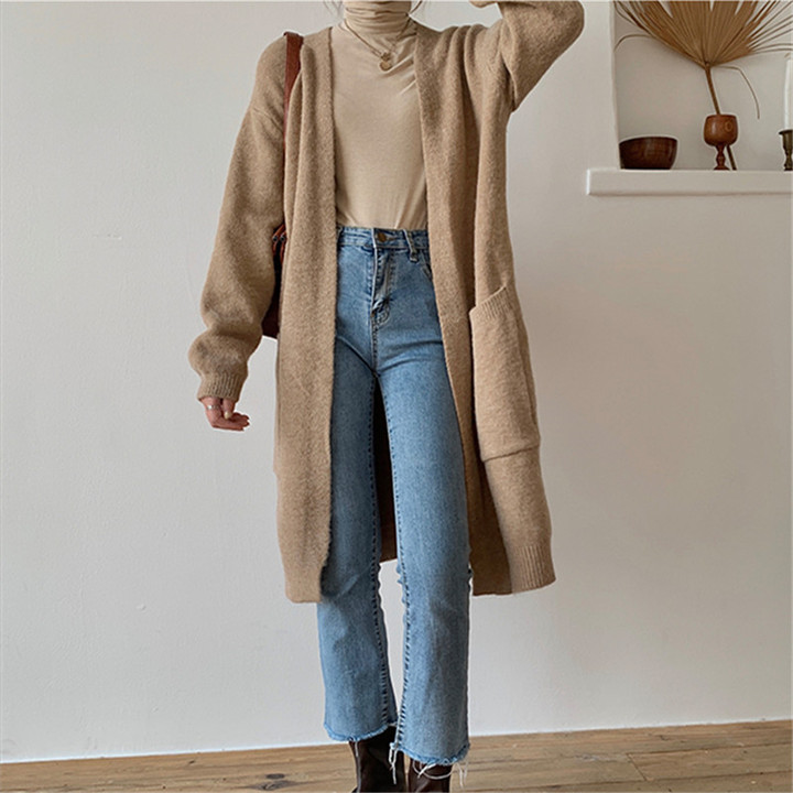 Idle Style Mid-length Sweater Coat Women's Korean Loose Knitted Cardigan Outer Shawl