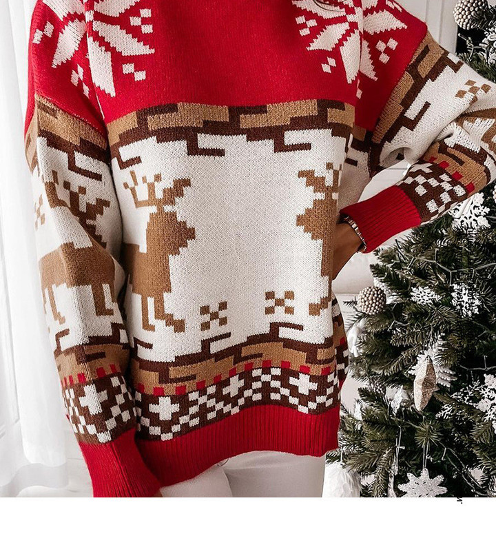 Christmas Winter Sweater Turtleneck Elk Jacquard Knitted