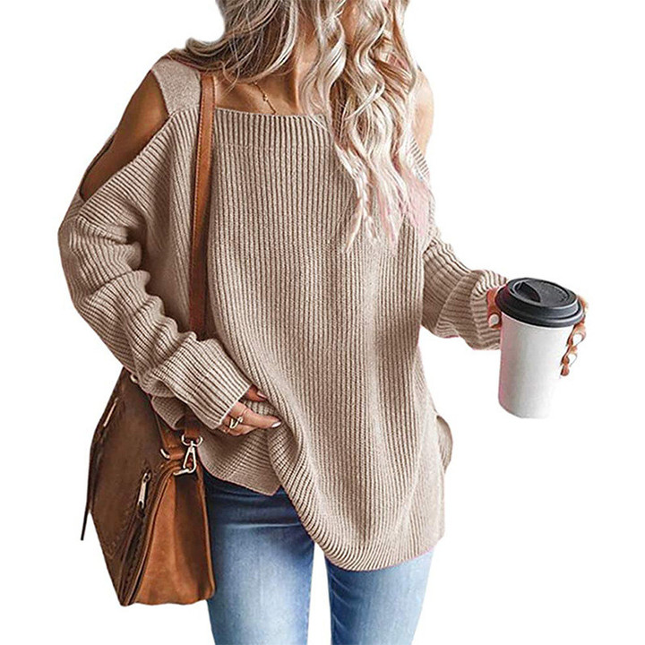 Braces Long Sleeve Off-the-shoulder Pullover Knitted Loose Sweaters Women's Clothing