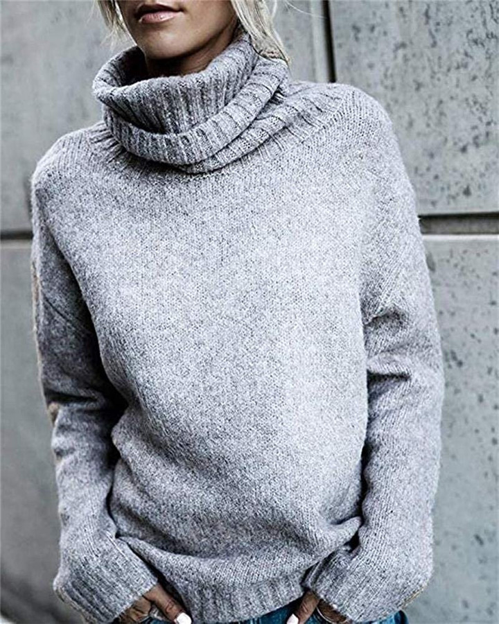 Irregular Knitting Sweater Women 's High Collar Long-sleeved Pullover