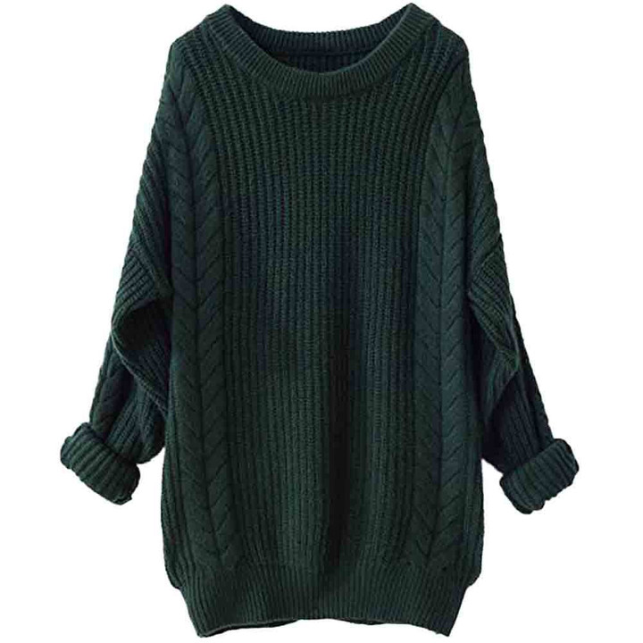 Women's Winter Large Round Neck Long Sleeves Hemp Pattern Pullover Knitted Sweater