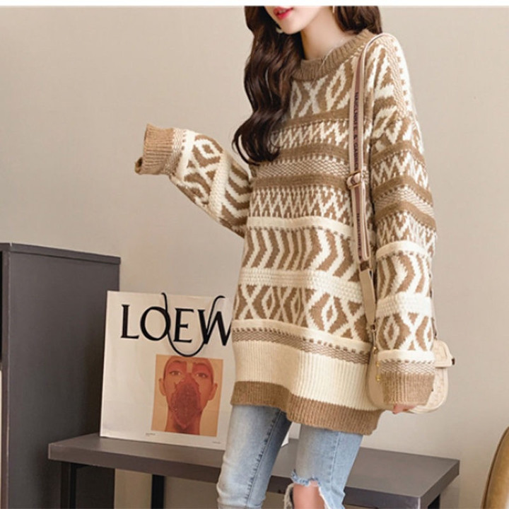 Women's Mid-length Thickened Sweater Loose And Idle