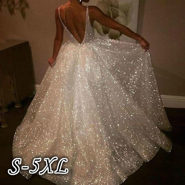 V-neck Backless Pure White Three-layer Wedding Dress Evening Gown Evening Dresses