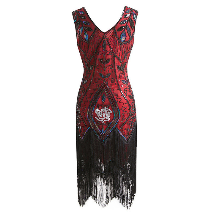 Vintage Dress Handmade Beaded Sequined Tassel Evening Gown Plus Size Evening Dresses