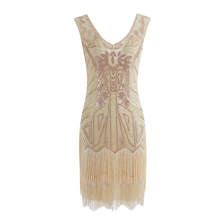 Quality Tassel Hand-woven Sequins Dress Vintage Movie Skirt Evening Dresses