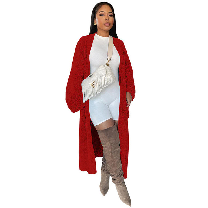 Women's Nightclub Uniforms Solid Color Long Fashion Knitted Cardigan Casual Coat