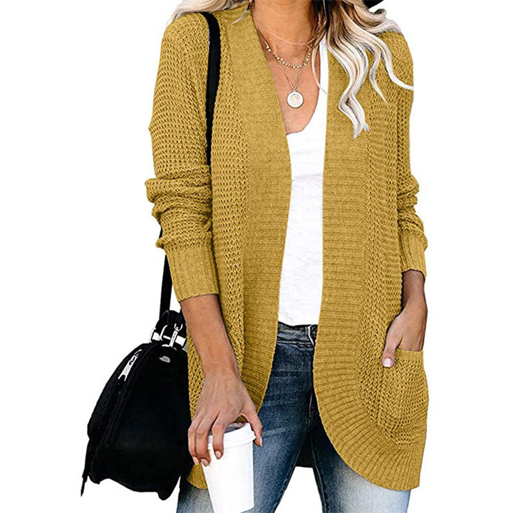 Quality Women's Fashion Long Sleeve Placket Pocket Sweaters Cardigan
