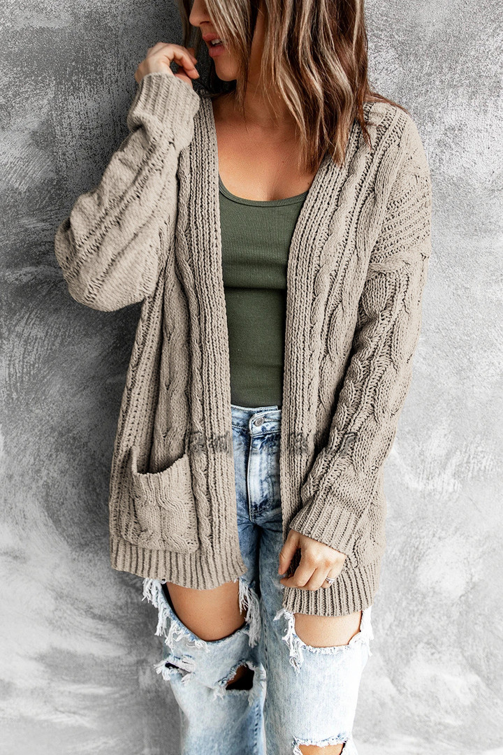 Women's Sweater Loose Solid Color Mid-length Twisted String Knitted Cardigan Jacket