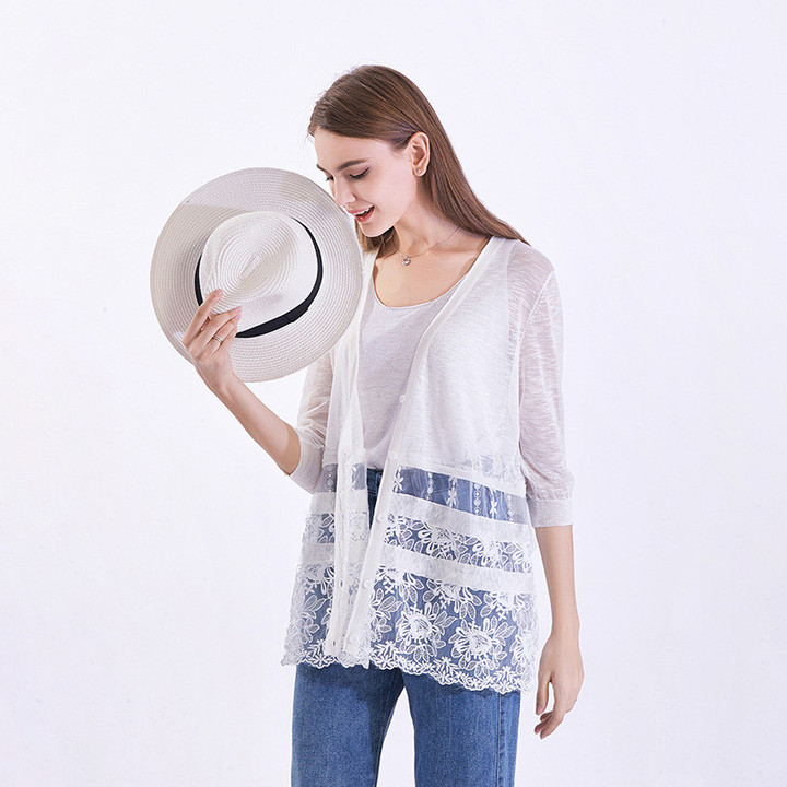 Summer Fashion Air Conditioning Shirt Knitted Cardigan Women's Thin V-neck Stitching Jacket