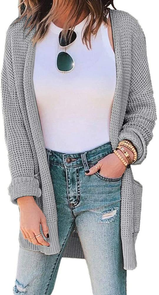 Sweater Cardigan Solid Color Waffle Pocket Knitted Jacket