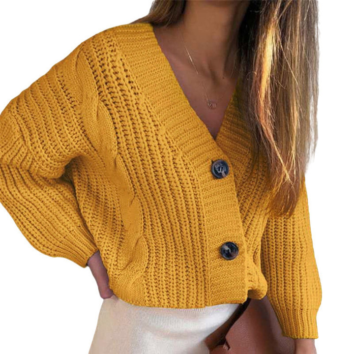 Sweater Women's Loose Large Size Twist Button Thick Thread Cardigan