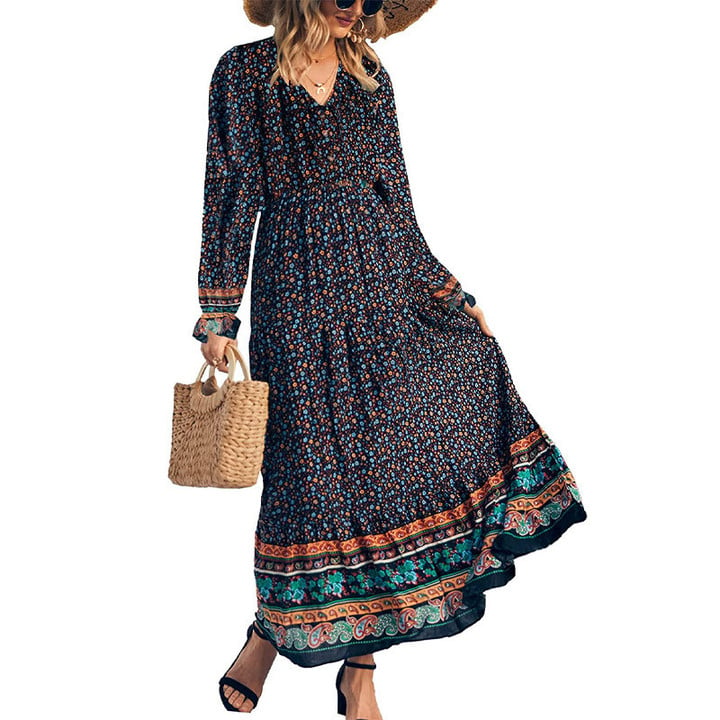 Spring Women's Clothing Vacation Beach Dress Bohemian Long Dresses