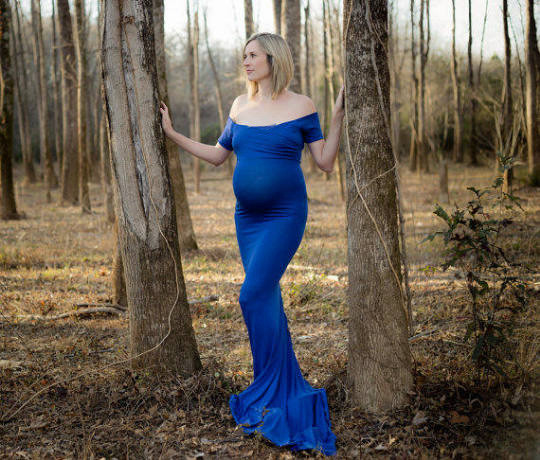 Women's Summer Maternity Off-neck Trailing Long Dress Graphy