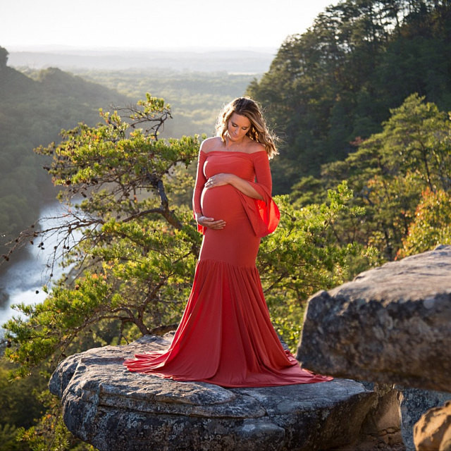 Women's Summer Maternity Ruffle Sleeve Trailing Long Dress Graphy