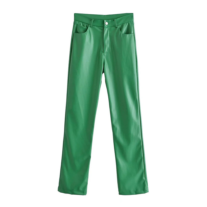 Pants Women's Trousers Soft Glutinous Leather Surface Slimming Green Bottoms