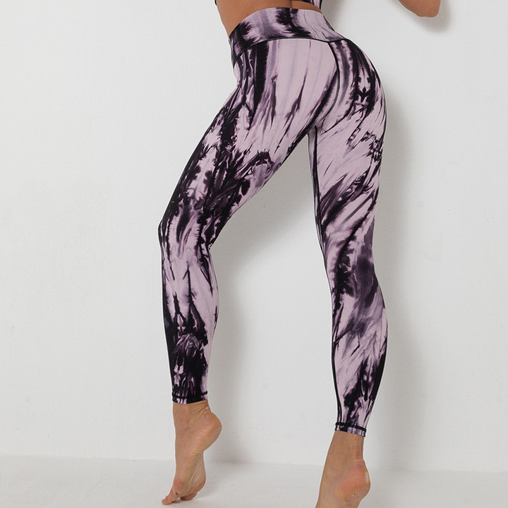 Ink High Waist Stretch Hip Lift Belly Contracting Yoga Pants Tie-dyed Nylon Exercise Clothes Bottoms