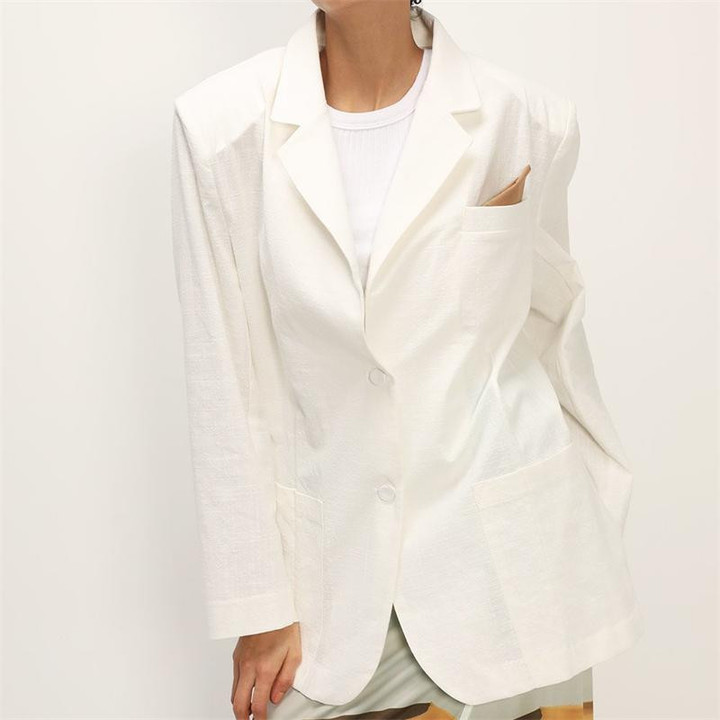 Women's Candy Color Cotton Linen Padded Shoulder Loose-fitting Casual Suit Coat Female Top Blazers