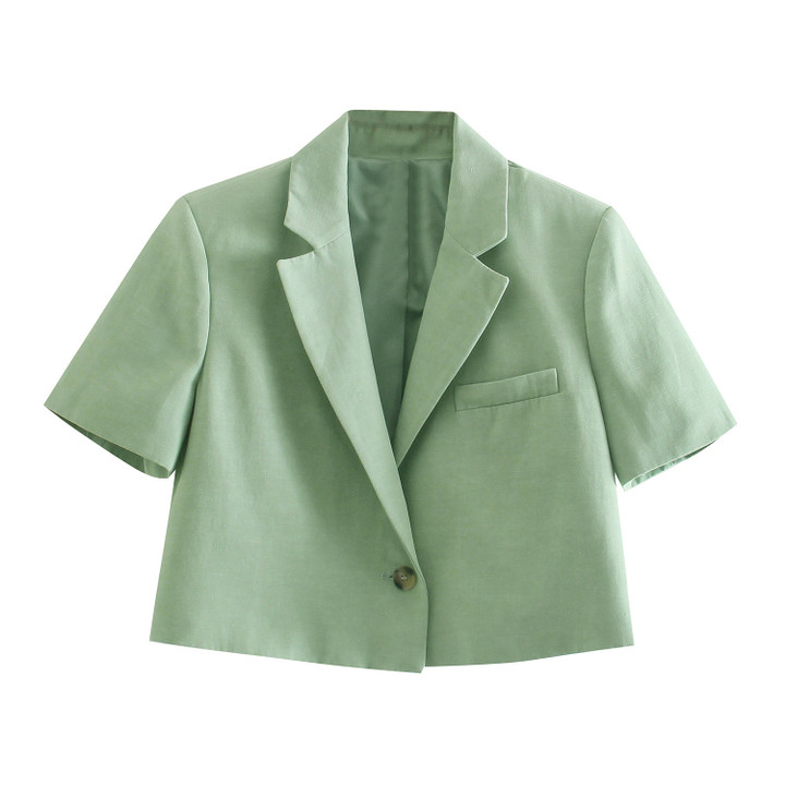 Summer Solid Color Linen Short Sleeve Casual Suit Jacket Blazers