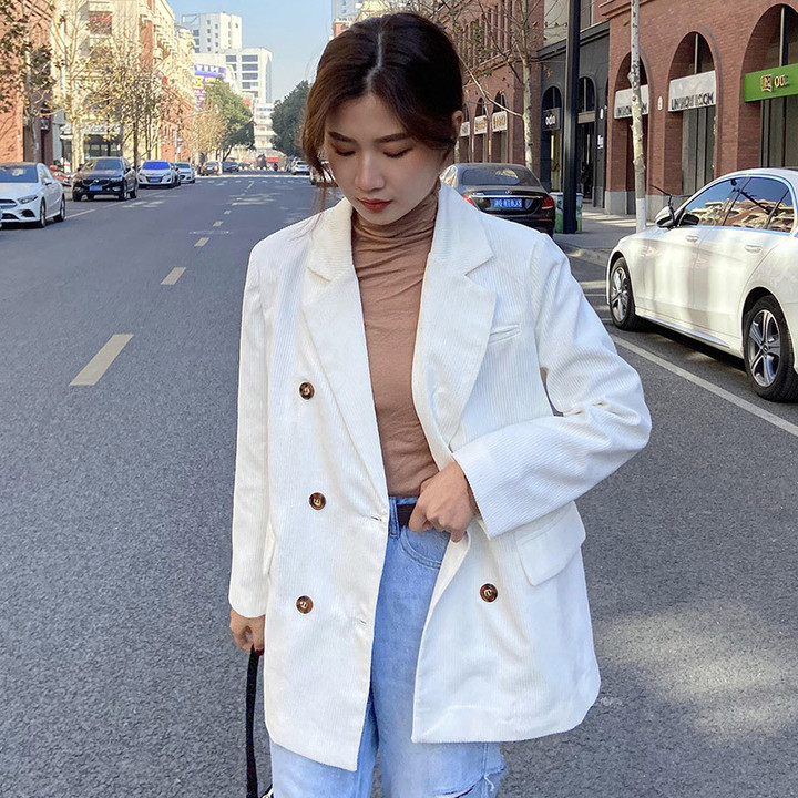 Small Suit Jacket Women's Green Korean Style Mid-changchun Casual Double-breasted For Women Blazers