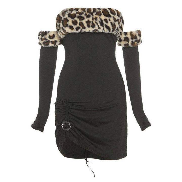 Women's Sexy Leopard Splicing Chest-wrapped Fashion Slim Hip-wrapped Short Dress Skinny Dresses
