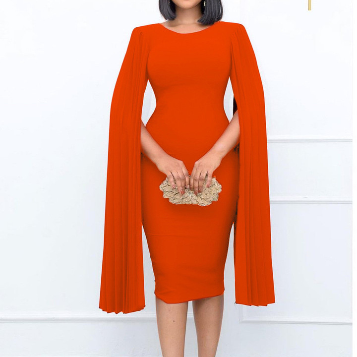 Plus Size Women's Pleated Round Neck Solid Color Sheath Tight Dress Skinny Dresses