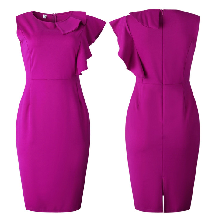 Women's Ruffle Sleeve Solid Color Sheath Bodycon Dress Skinny Dresses