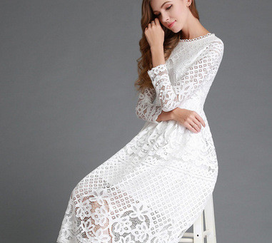 Autumn Dress Hollow Lace Sexy See-through Slim Skinny Dresses