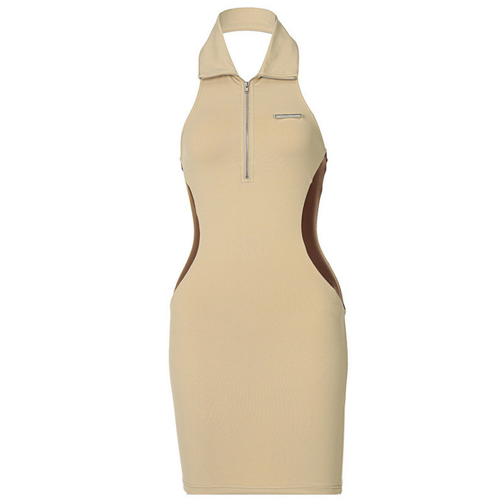 Women's Halter Zipper Sexy Slim-fit Assorted Colors Backless Dress Skinny Dresses