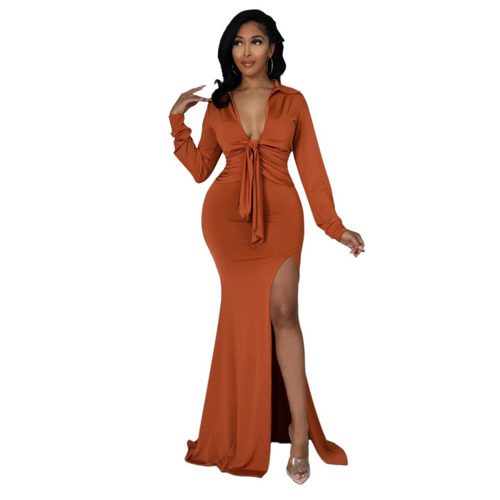 Solid Color Casual Lace-up Midriff Outfit Women's Dress Two-piece Set Casual Dresses