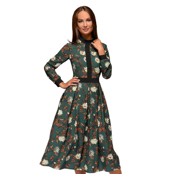 Dress Long Sleeve Women's Printed Wear Stitching Party Casual Dresses