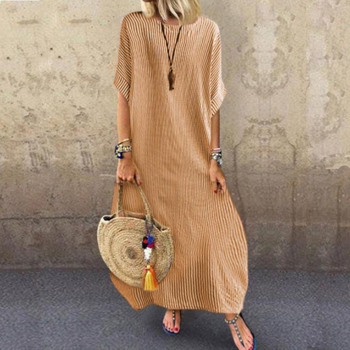 Fashion Striped Crew Neck Casual Half Sleeve Dress For Women Casual Dresses