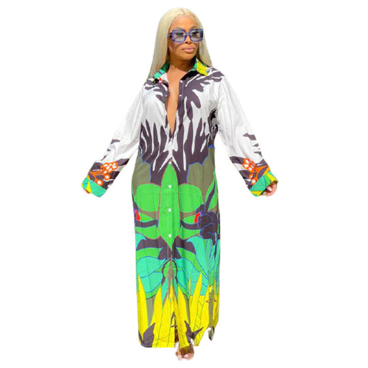Fashion Women's Wear Personalized Trendy Printed Long Shirt Casual Dress Floral Dresses