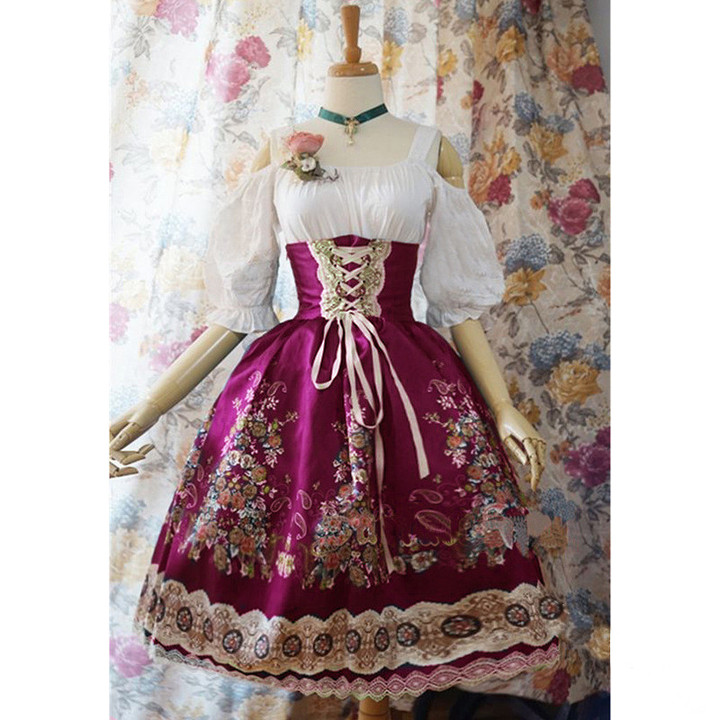 Retro Printed Dress Princess Lantern Floral Dresses