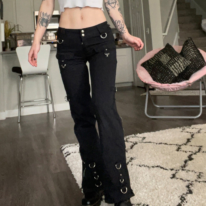 Trendy Cool Hot Girl Low Waist Zipper Straight Slimming Jeans Autumn Trousers