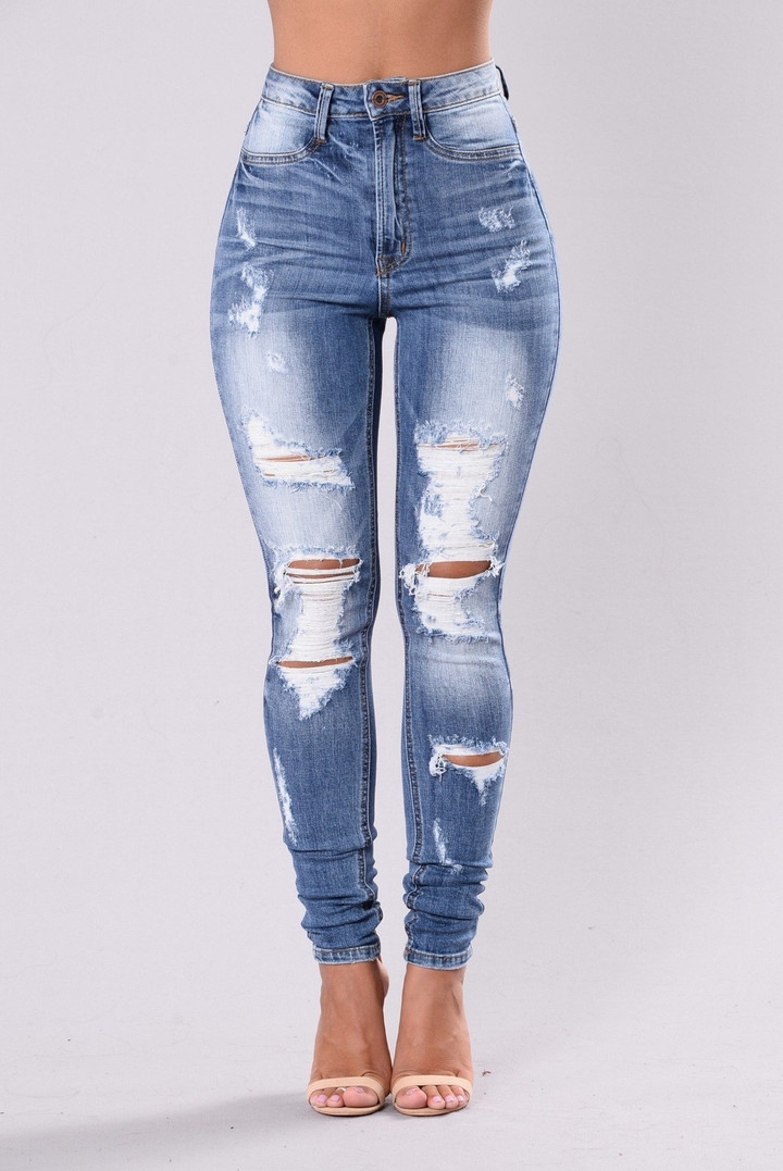 Ripped Ankle-tied Jeans Trendy Elastic Skinny Slimming Chic Pants For Women