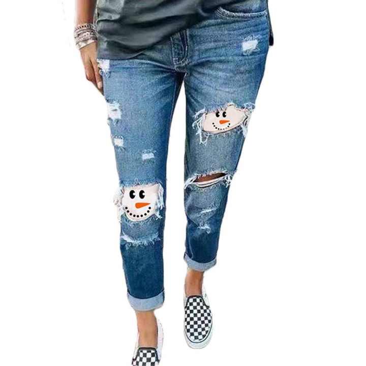 Halloween Funny Printed Ripped Denim Stretch Jeans Holiday Main Push Christmas