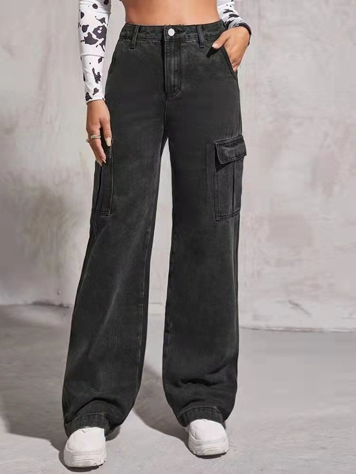 Black Jeans Women's Fashion Work Clothes Wide Leg Pants Trousers
