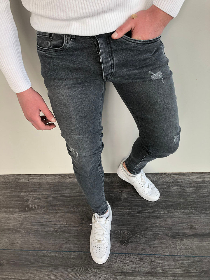 Mid-waist Denim Trousers Washed And Frayed Skinny Jeans