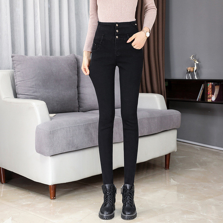 Women's Large Size Pencil Pants Slimming Stretch Jeans Korean Style High Waist Skinny